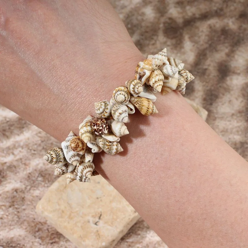 

bohemian style bracelet Women Adjustable Bohemian Starfish Conch Shell Beads Bracelet Party Rice Bead Bangle Jewelry
