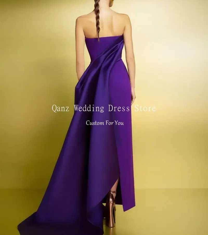 Qanz Dubai Mermaid Evening Dresses Customized Formal Prom Gowns For Women Strapless Draped Train Back Slit فساتين حفلة موسيقية