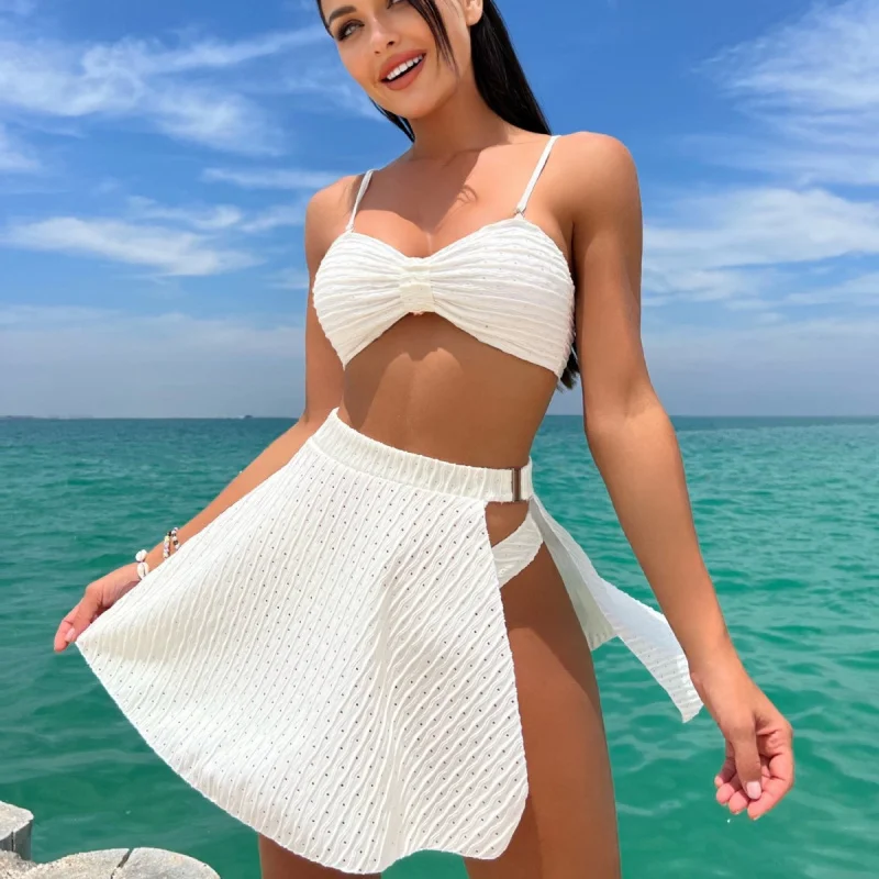 New Eye Leakage Cloth Sexy Side Leakage Gauze Skirt Three-Piece Set Swimwear Swimsuit Bikinibikini