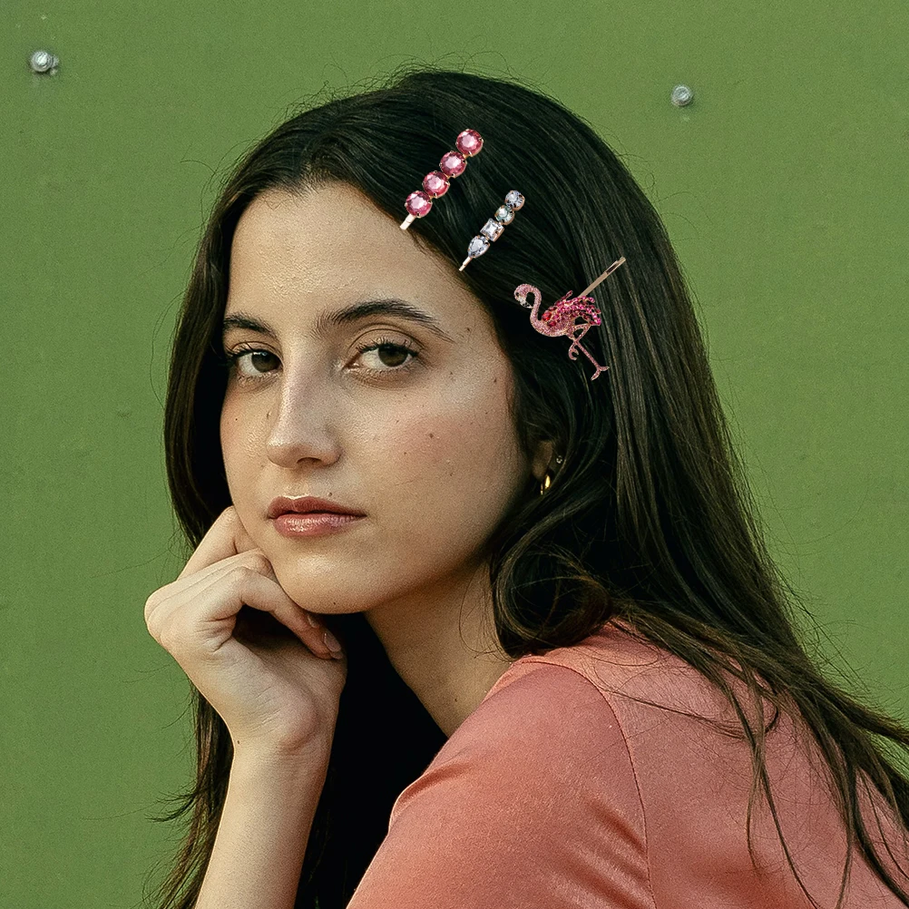

Flamingo Clip Set Rhinestone Hairpins Women Styling Barrettes Decorative Clips Bobby Pins Elegant Accessories Prom Gifts Hair