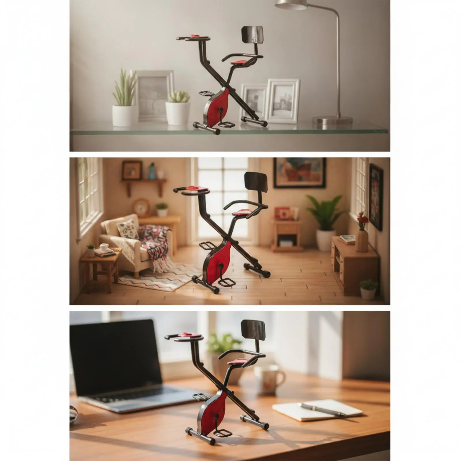 Miniature Fitness Cycle for Dollhouse Room Box Decor 1 12 Scale Black Frame Red Panels OB11 Photography Prop