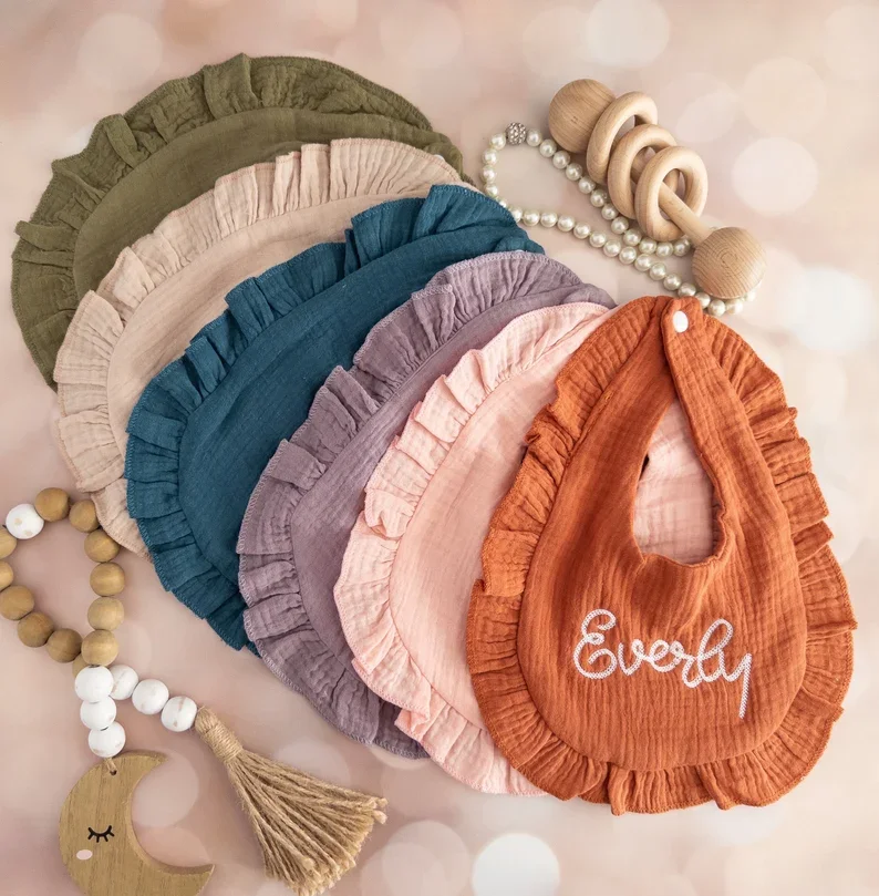 Personalized Name Baby Bibs BibRuffle Solid Infants Lace Saliva Towel Soft Cotton Burp Cloth For Newborn Toddler Kids Bibs