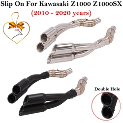 Slip On For Kawasaki Z1000 Z1000SX 2010 - 2020 Motorcycle Double Hole Exhaust Escape Silencer Middle Link Pipe Muffler DB Killer