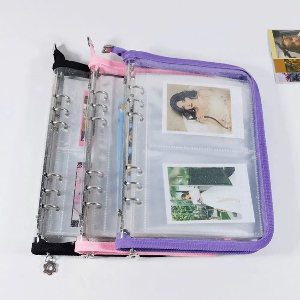 

PVC Reusable Loose-leaf Binder Cover Glitter Zipper Closure Transparent Photo Album 6-Ring Refill Sticker Keeper Diary
