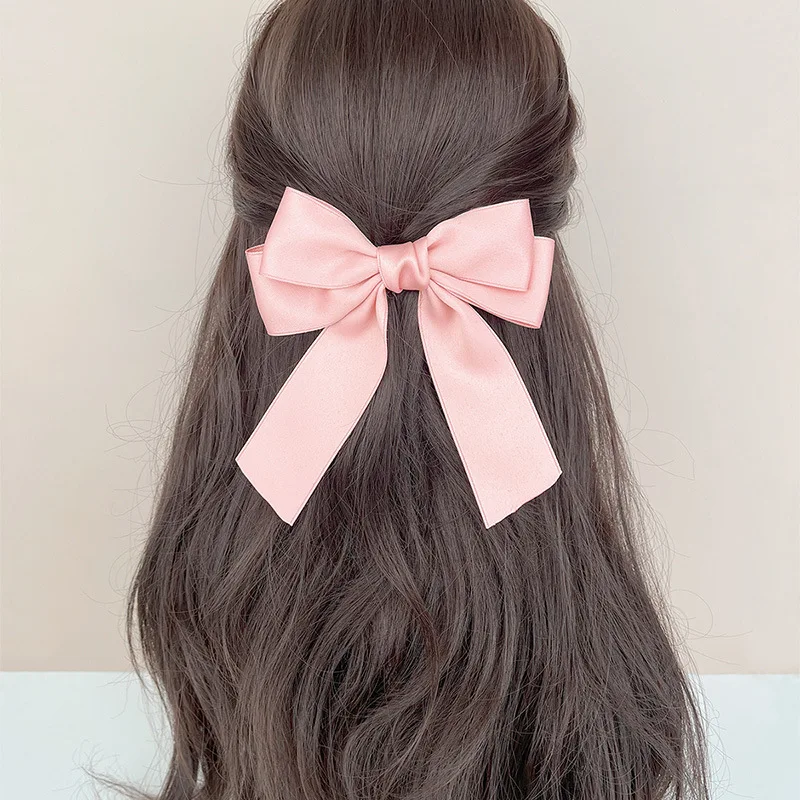 Hair Bows for Women Silky Satin Hair Ribbon Bow Large Bow Hair Slides French Barrette Long Tail Hair Accessories for Girls