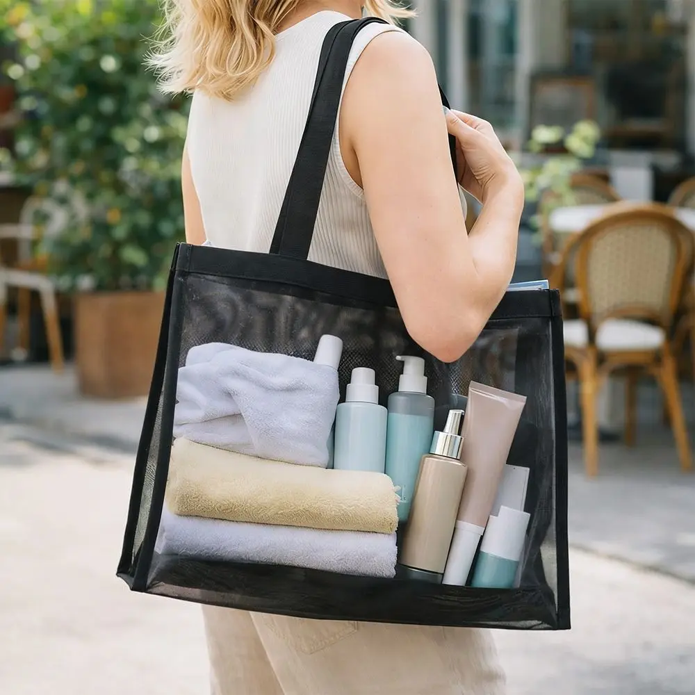 New Mesh Shoulder Bag Hollow Large Capacity Beach Bags Transparent Multifunctional Handbag Travel - view 4