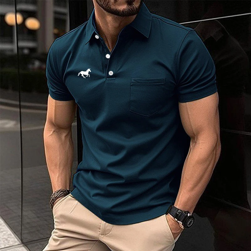 Uomo estate manica corta moda Csaual risvolto Polo uomo colore puro Slim Fit top Polo uomo tasca Polo.