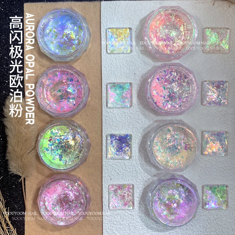 0.2g/jar Aurora Opal Powder Nail Glitter Sparkly Holographic Ultra-Thin Gradient Sequins Nail Art Opal Flakes Decor Pigment FT22