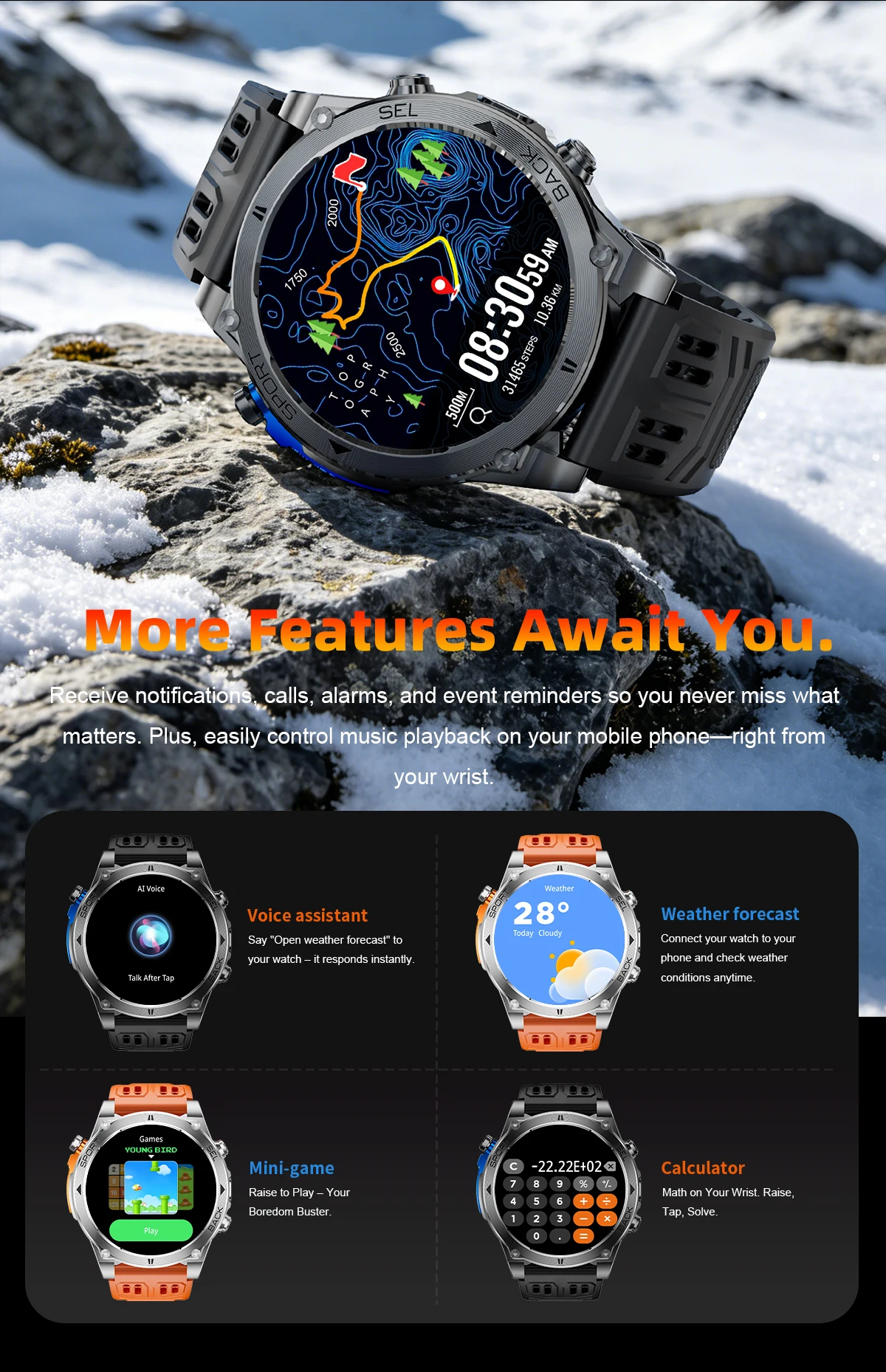 Neue T-RX 4 Militär-GPS-Smartwatch für Herren, 6 Satelliten, präzise Positionierung, 10 ATM wasserdicht, HD-Anruf, 170+ Sportmodi, LED-Taschenlampe – Detail 17