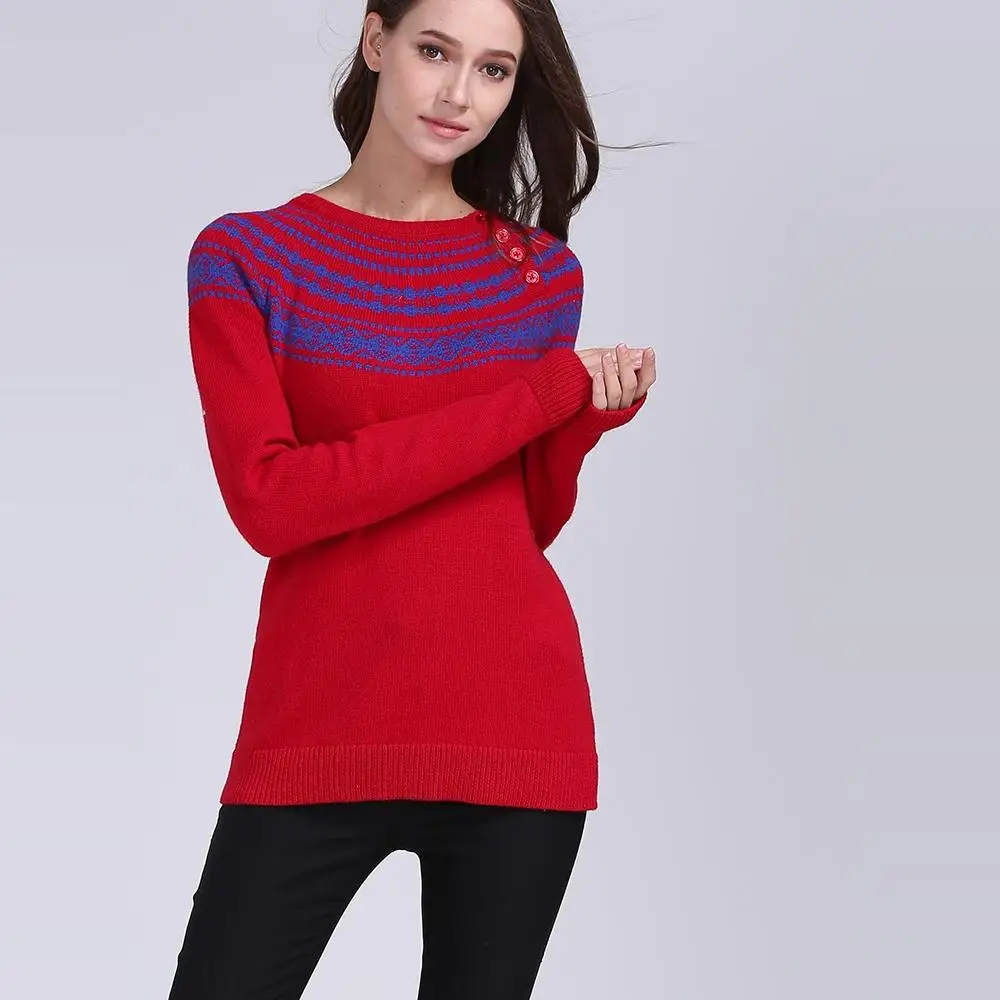 

Вязаный шерстяной свитер Long Sve Fair Isle Motif, круглый, повседневный, теплый, женский, больших размеров на 360°, маленький...