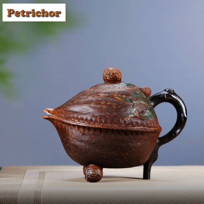 

380 мл Исин фиолетовые глиняные чайники ручной работы Tripodia горшок из орехового дерева необработанная руда фарфоровая грязь чайник для приготовления чая Zisha чайный сервиз