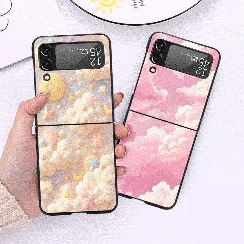 

Милый чехол Moon Sky для Samsung Galaxy Z Flip 4 3 5 5G, противоударный чехол с откидной крышкой 6,7 дюйма, черный жесткий чехол для телефона PC ZFlip 4, чехол