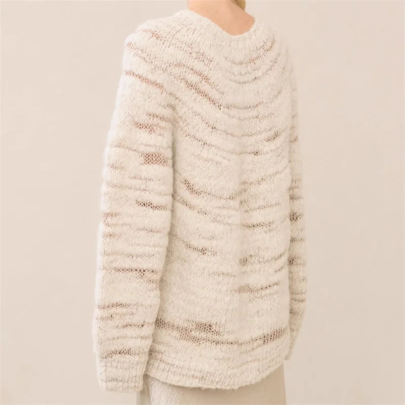 Women's sweater New Elastic knitted hollow out women's sweater for autumn 2024 High quality wool blended pullover y2k Knitwear