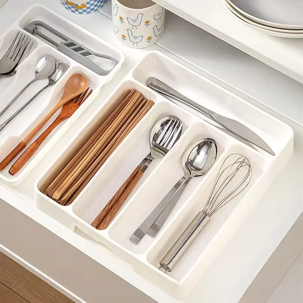 

Convenient Cleaning Partition Cutlery Tray Organizer, Daily Drawer Divider Tray Rectangle, Home Kitchen Spoon Fork Separator Box