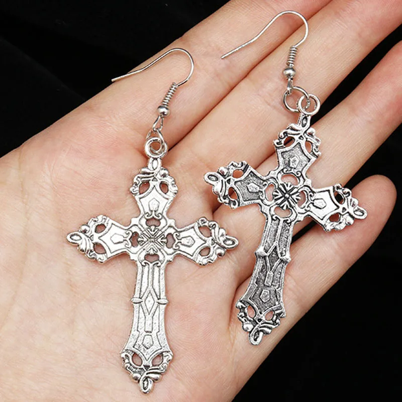 Gothic Cross Earrings for Women Baroque Goth Gothic Style Vintage Earring Women Jewelry Accessories Large Accessory Grunge Hoop