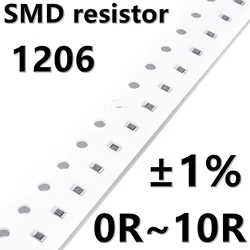 (100pcs) 1206 1% SMD resistor 0R 1R 1.2R 1.3R 1.5R 1.6R 1.8R 2R 2R2 2R4 2R7 3R 3R3 3R6 3R9 4.3R 4.7R 5R1 5R6 6R2 6R8 7R5 8R2 10R