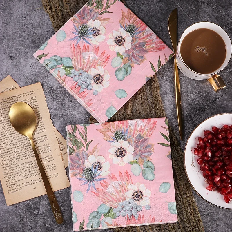 Printed Paper Napkin Square Paper Western Food Mat Hotel Restaurant Draw Paper Party Emperor Flower Color Napkin 20pcs/pac 2-Ply