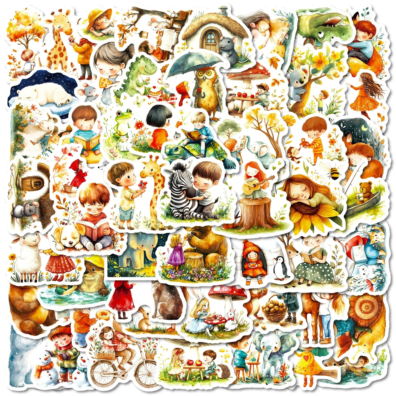 56PCS Cute Cartoon Animal World Hedgehog Mouse Fox Stickers & Fairy Tale Forest Animal Decoration Waterproof Stationary Stickers