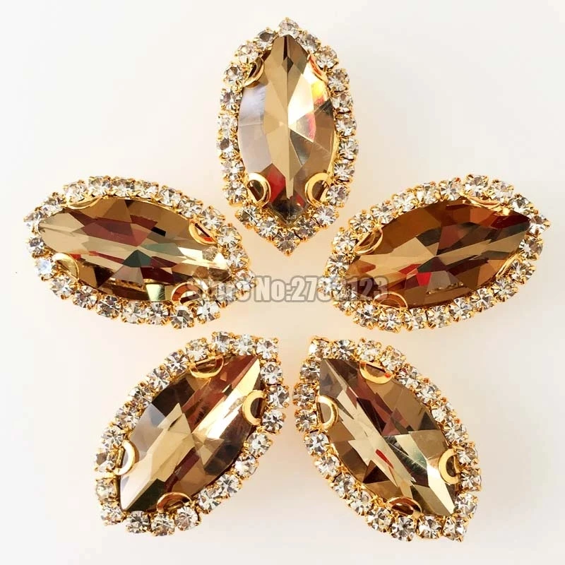 light coffee Gold bottom horse eye shape faltback Crystal button,sew on loose rhinestones for diy/Clothing accessories