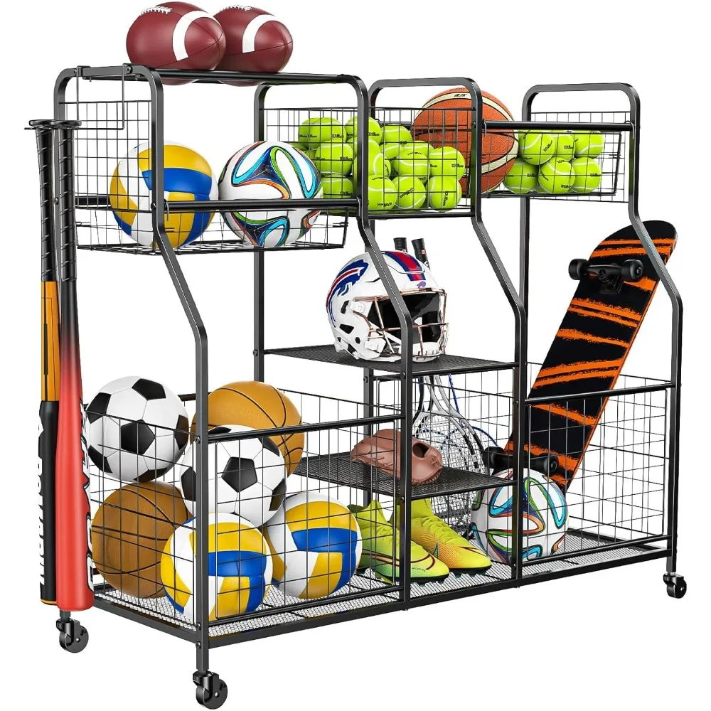 Ball Storage Rack, Indoor/Outdoor Sports Rack, Sports Gear Storage Rack for Basketballs Footballs Volleyball,