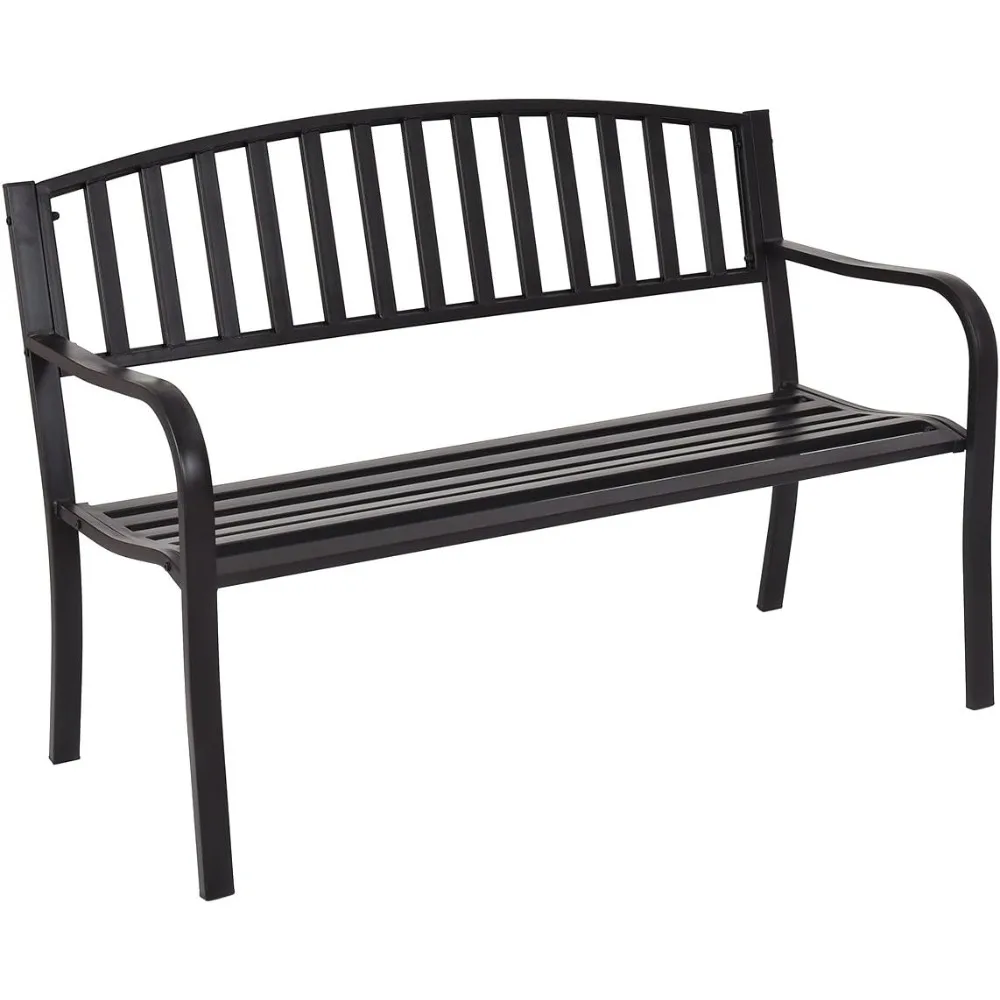 

Outdoor Bench, 50” Patio Garden Bench with Steel Frame, Slat Design, 500 Lbs Weight Capacity, Patio Seating Bench for Po