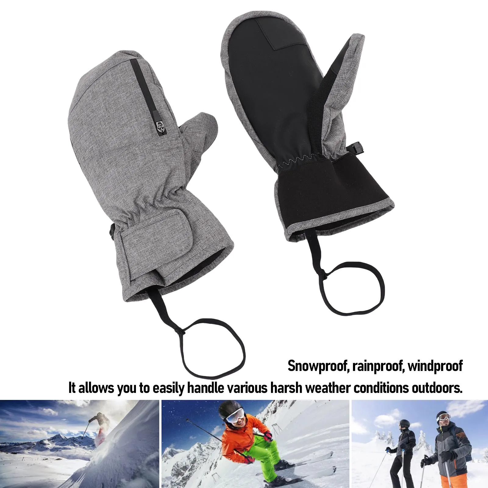 

Лыжные варежки, 1 пара лыжных варежек, серые водонепроницаемые теплые варежки для сноуборда, внутренние 5 пальцев для активного отдыха