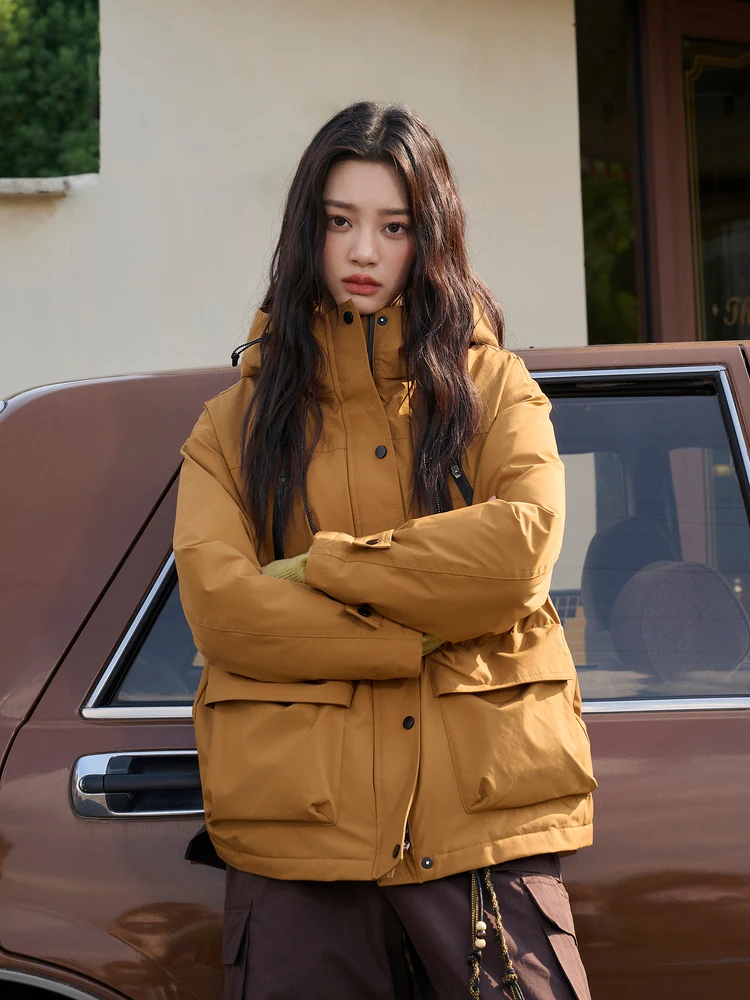 

Casual Sle Goose down Jaet Hooded Versatile Slim Fit Workwear Coat Warm Thiened Zipper Closure Pure Color 2025 Winter New