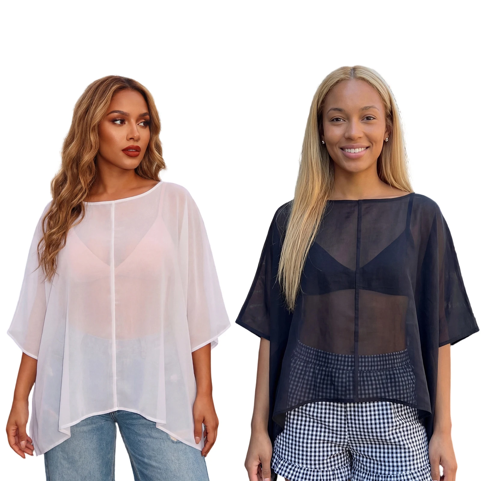 

Летняя модная женская прозрачная футболка 2026 года с коротким рукавом, асимметричным вырезом, однотонная, полупрозрачная, нестандартного кроя, для клуба, свободная накидка-топ