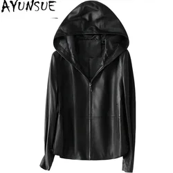 AYUNSUE-Manteau en peau de mouton véritable pour femme, veste à capuche, vestes en cuir véritable, qualité supérieure, mode printemps, 100%, 2023