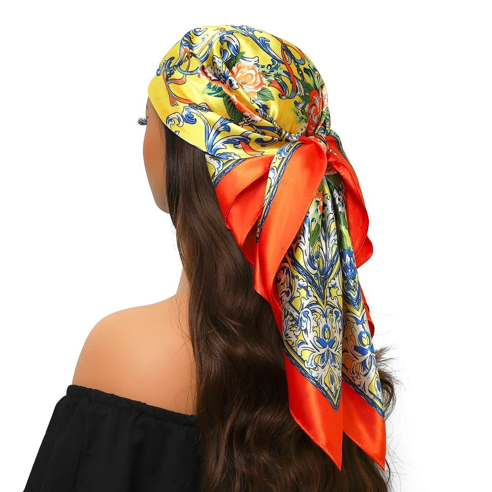 

90x90cm Silk Scarf for Women - Soft Satin Bandana, Hijab, Neckerchief, Hair Accessory