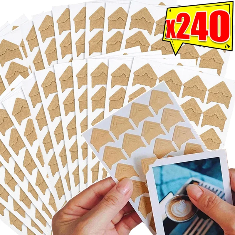 240/12PCS Photo Album Corner Sticker Self-Adhesive Kraft Paper Picture Scrapbook Corner Stickers Scrapbook Journal DIY Decors