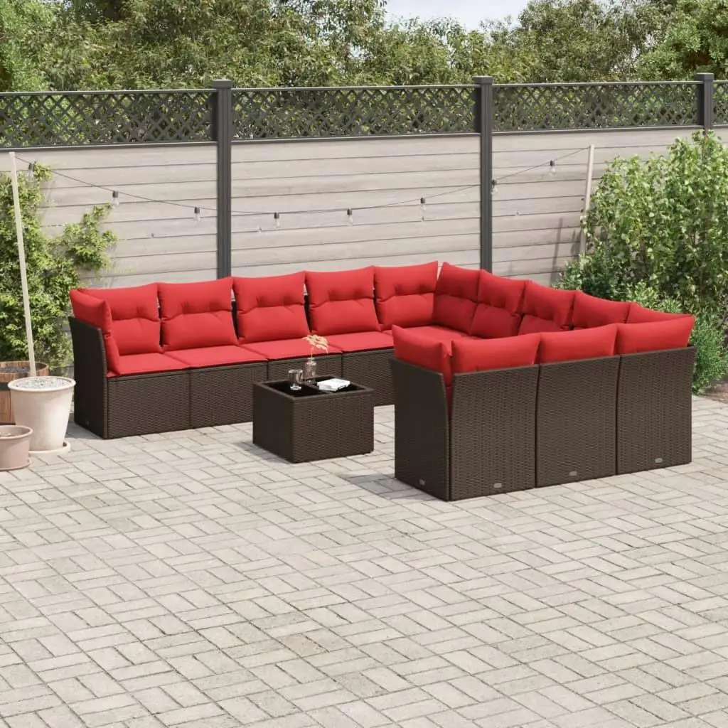 

12 Piece Brown Rattan Patio Sofa Set with Cushions Outdoor Furniture Garden Lounge Seating
