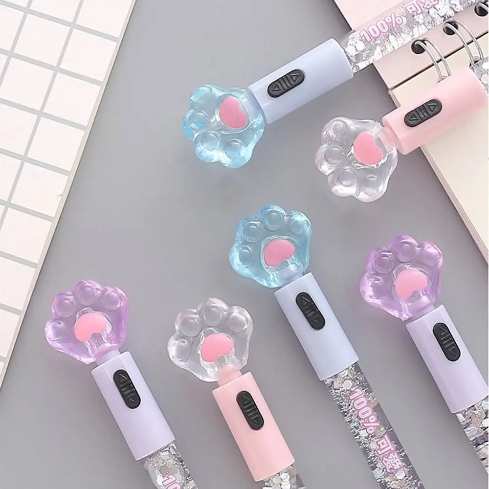 Bolígrafo de Gel brillante con garra de gato Kawaii, bolígrafo con luz LED de arena movediza, papelería creativa, bolígrafos para firma de estudiantes, regalo para niños y niñas