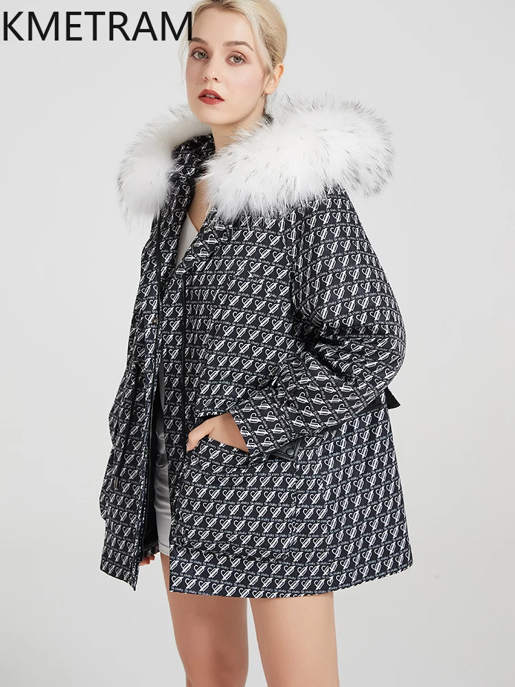 معطف فرو أرنب ريكس طبيعي من KMETRAM معطف فرو الراكون الكلب سترة من فراء الملابس للمرأة منتصف الطول سترة شتوية سوداء جديدة paleto