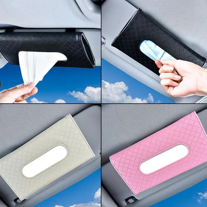 Car Visor Tissue Holder Car Tissue Box Holder Dispenser Backseat Tissue Case Holder With Tissue Refill PU Leather Tissue