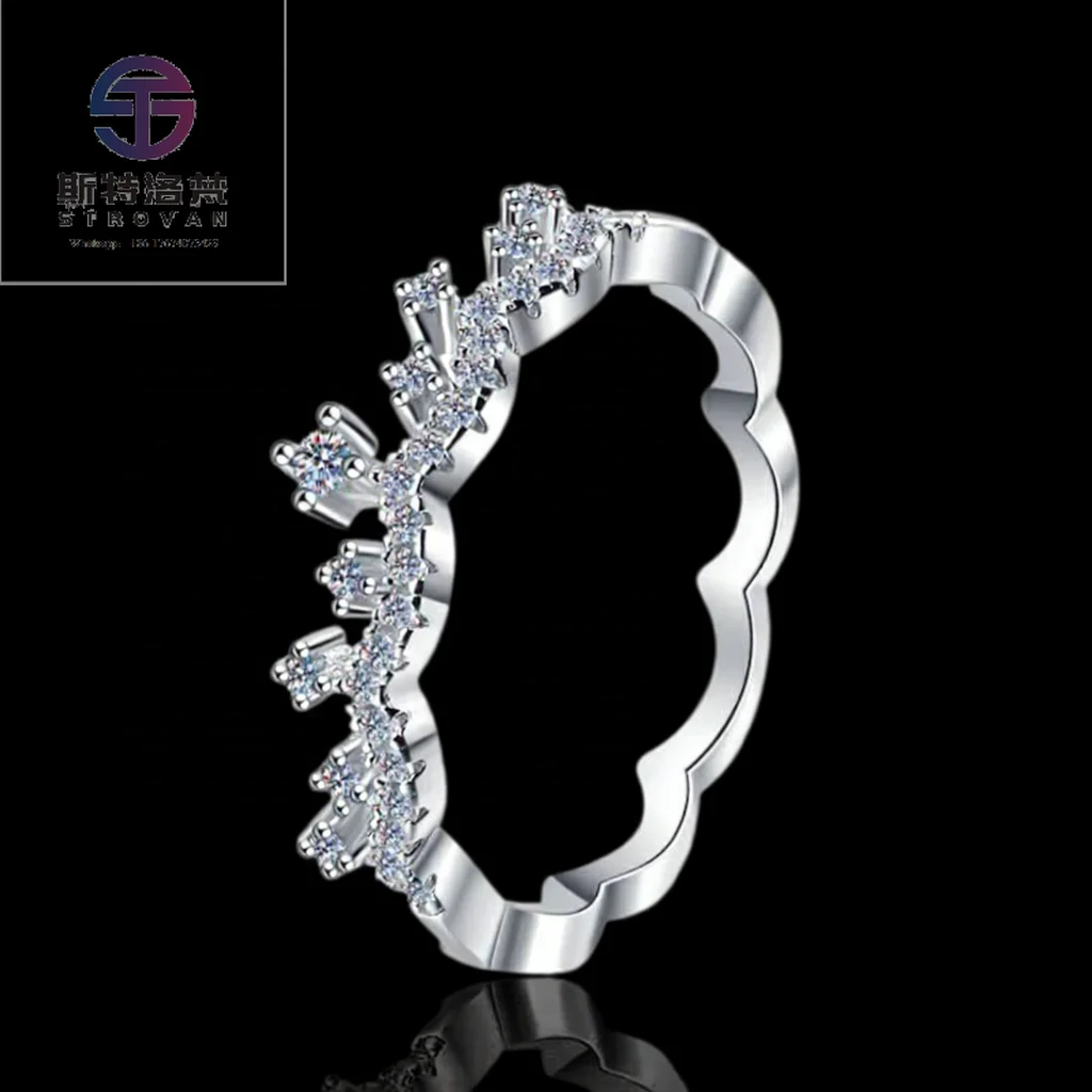 

Fine Jewelry Exquisite Simple GRA D Color Moissanite Diamond 925 Sterling Silver Crown Band for Women Ladies Pass Diamond Tester