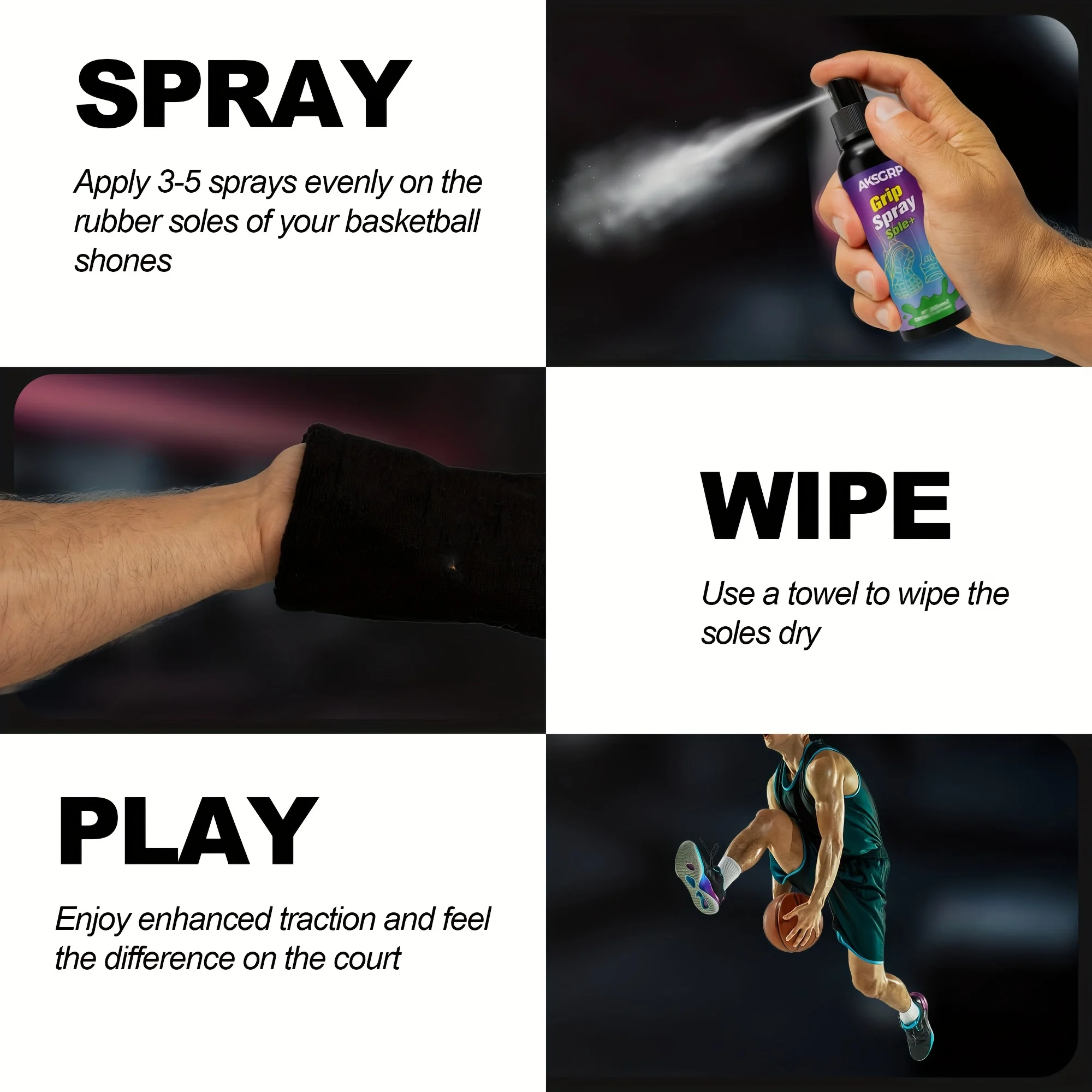 بخاخ قبضة حذاء كرة السلة 30/120 مل - يحسن الجر وحيد وقبضة المحكمة - يجدد ويطيل عمر الأحذية الرياضية، ومحسن الأداء #6