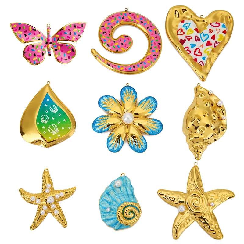 

1pc Stainless Steel Large Conch Starfish Heart Flower Butterfly Shell Charms for DIY Earring Necklace Jewelry Making Big Pendant