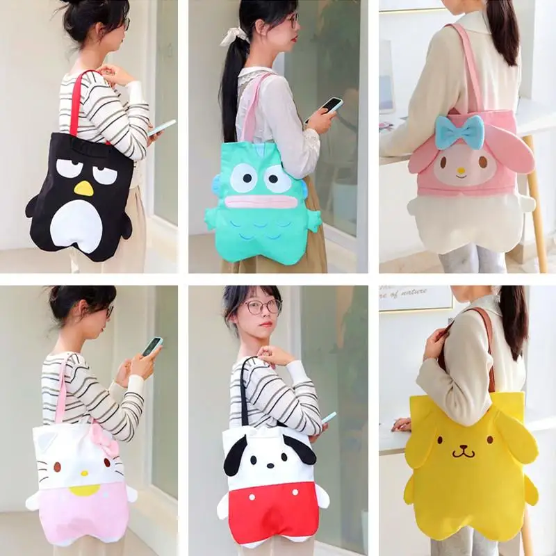 

Sanrio Canvas Bag Kawaii Hangyodon Pochacco Lolita Cartoon Canvas Bag High-Capacity Environmental Protection Shopping Bag