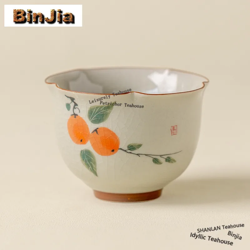 

100ml Ge Kiln Hand-painted Persimmon Teacup Creative Tea Bowl Tea Cup Set Tea-tasting Meditation Cup Jianzhan Master Cups Craft