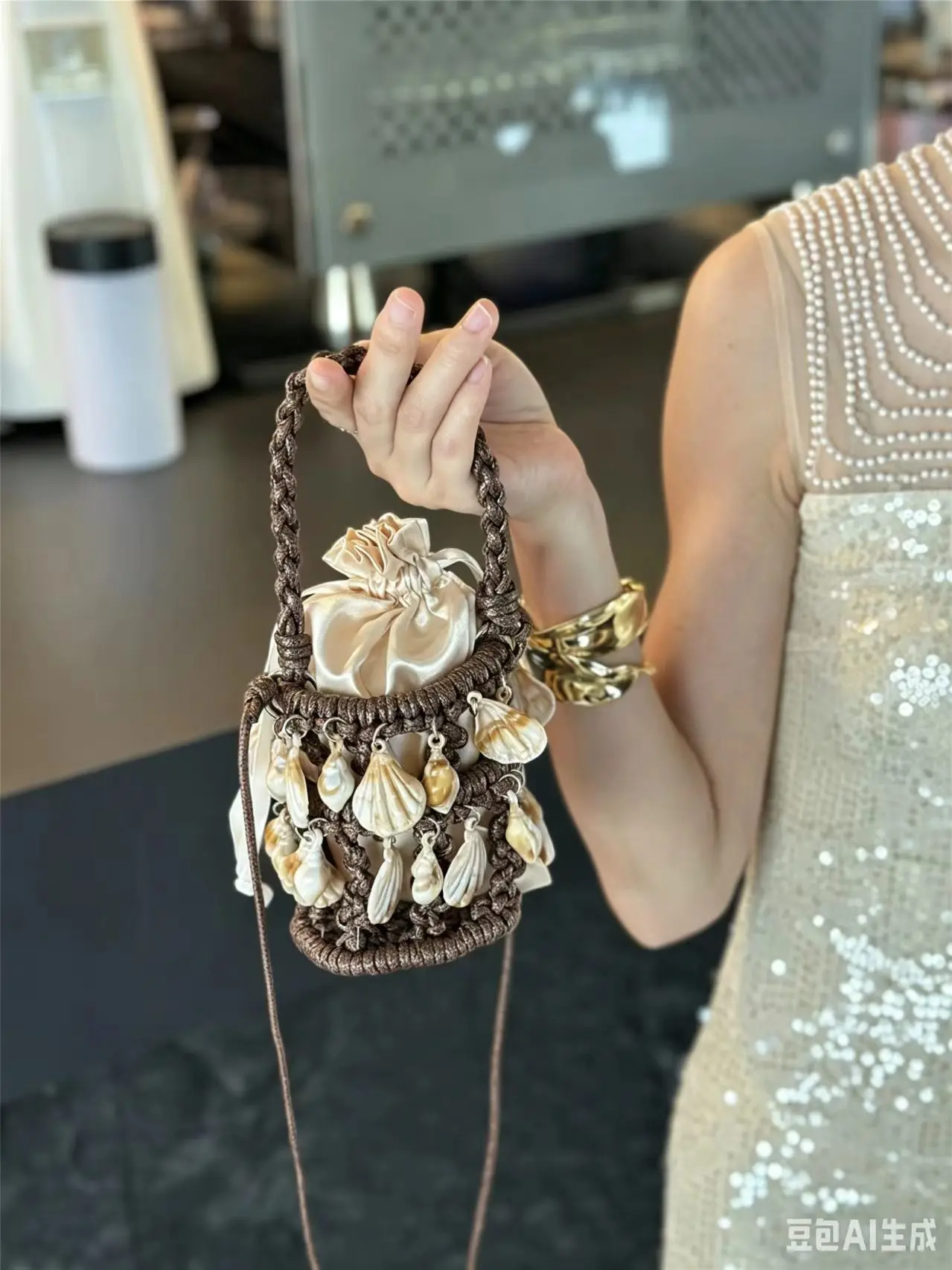 Handmade Knitting Shoulder Bag Bohemian Conch Beach Bags Mini Hollow Crossbody Bags for Women Handbags Shell Woven Women's Bag