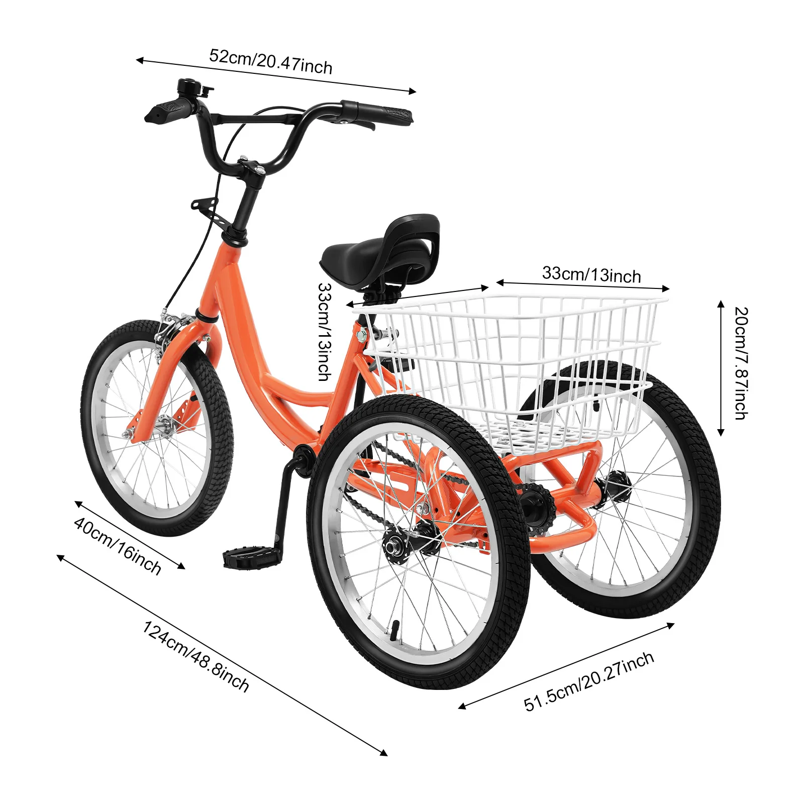 16 inch driewieler voor jongens en meisjes, enkelvoudige versnelling, 3-wiel fiets met verstelbare zitting, draagvermogen 50kg, met achtermand voor buitenritten