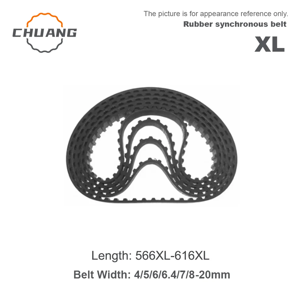 

XL Timing belt Length 566XL~616XL Width 4/5/6/6.4/7/8/9/10/12/12.7/15/18/19/20mm Closed loop rubber band XL