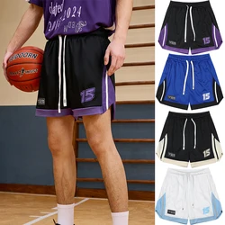 Street Style Mesh Basketball Shorts for Men Side Pockets Sweat Wiping Fabric Breathable Gym Shorts for Training Running