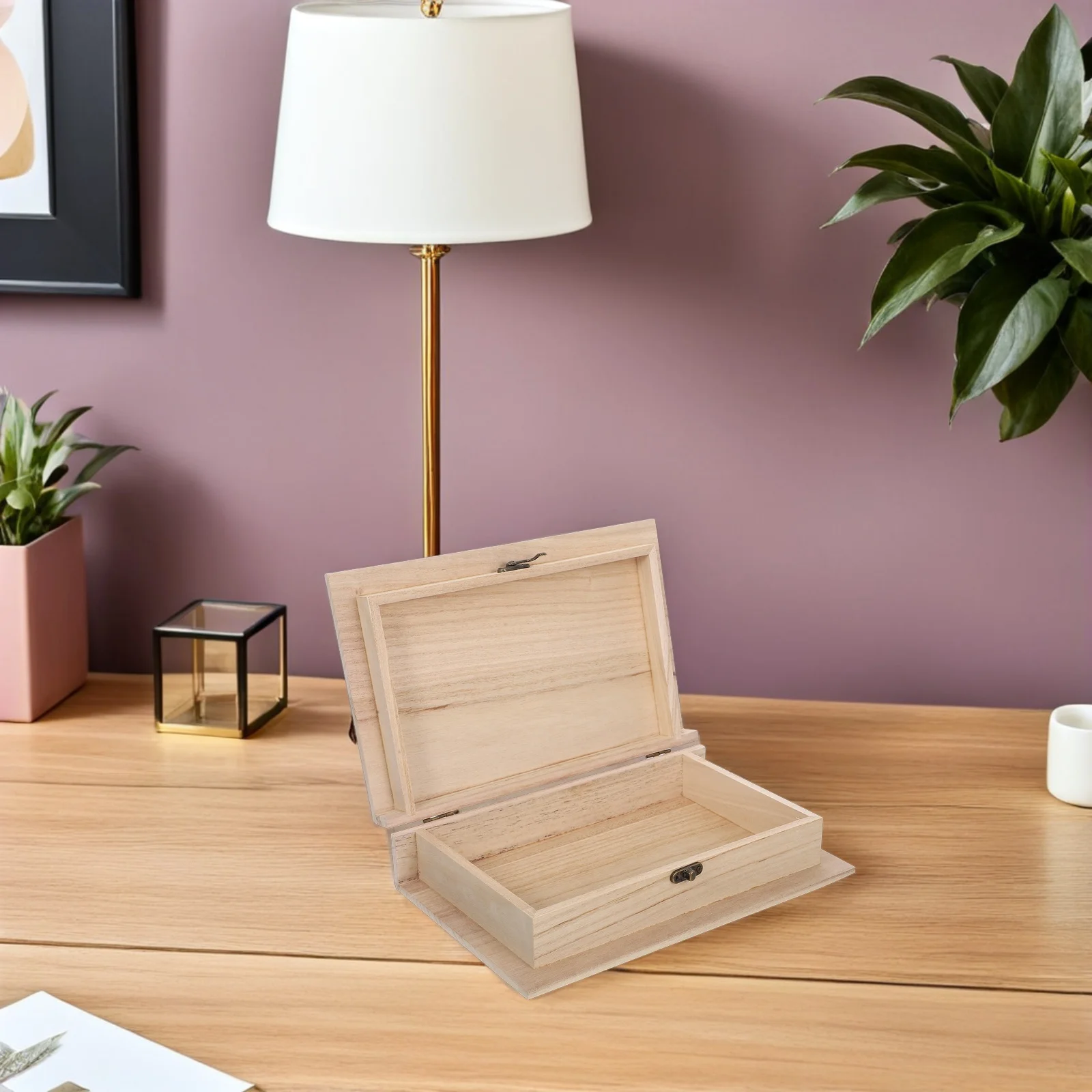 

Wooden Blank Book Shape Storage Box Hinged Lid Keepsake Organizer Jewelry Trinket Cards Unfinished Desktop 28x17.8x7cm