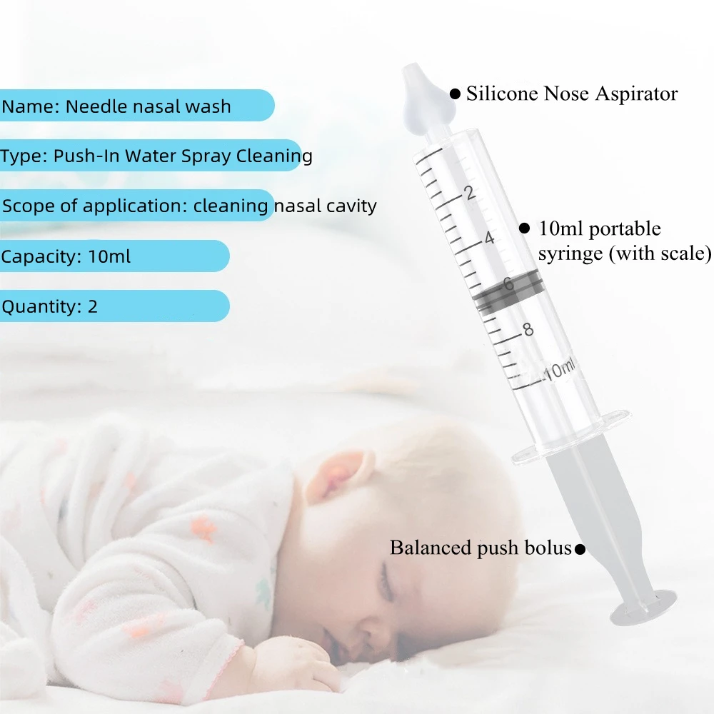 2 개/대 아기 코 깨끗한 바늘 튜브 유아 베이비 케어 비강 흡입기 클리너 10ML 아기 비염 비강 세척기