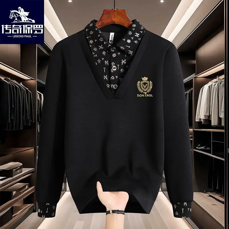 Spring and Autumn Shirt Collar T-Shirt Men's Casual European Shirt Clothes