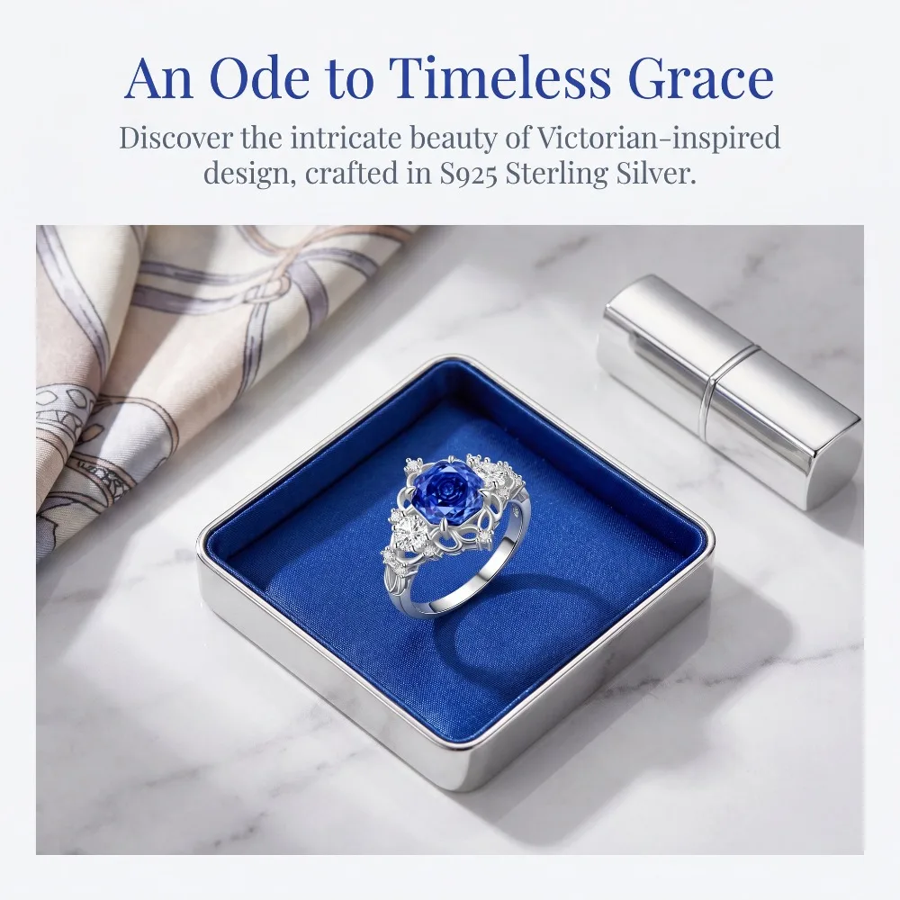 925 Sterling Silver Rose Cut High Carbon Diamond Flower Vine Design Jewelry Ladies Ring