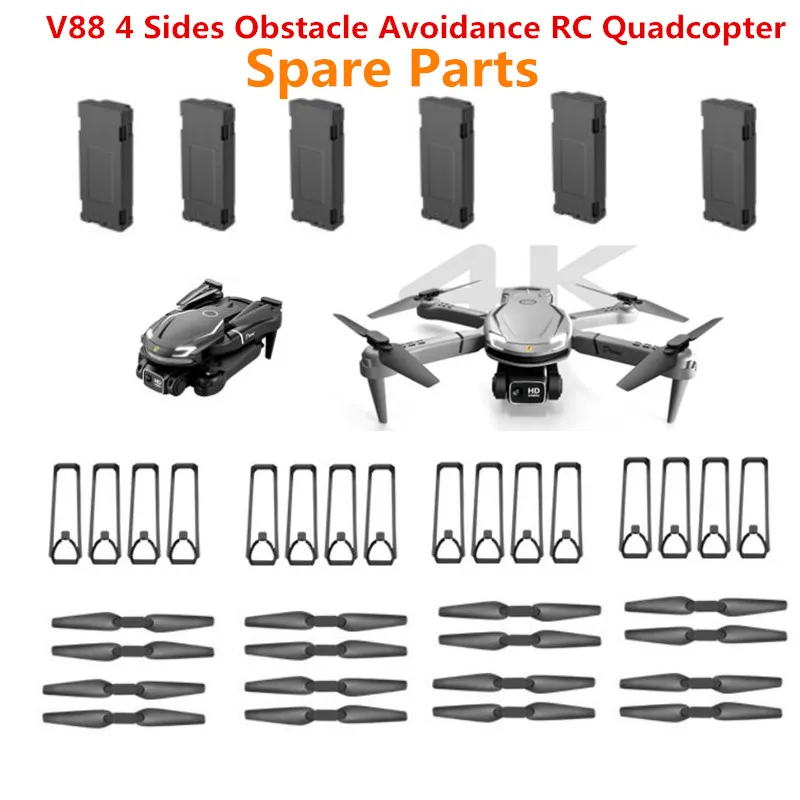 V88 4K 8K Aerial Dual-Camera Obstacle Avoidance RC Drone Quadcopter Spare Parts 3.7V 1800Mah Battery Propeller USB Protect Frame