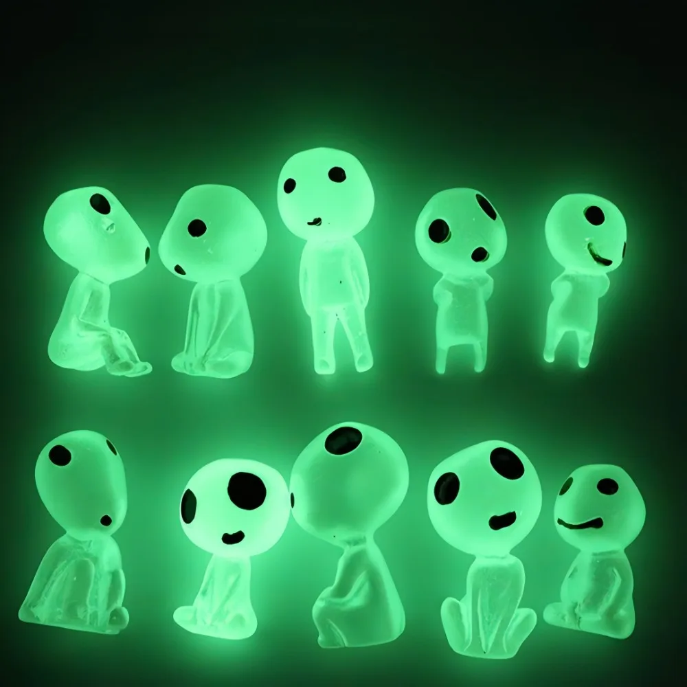 10 Uds. Muñecas de elfo con luz nocturna, estatuas de resina, muñecas alienígenas para jardín, decoración de micropaisaje, modelos en miniatura, Kit de adorno para garaje